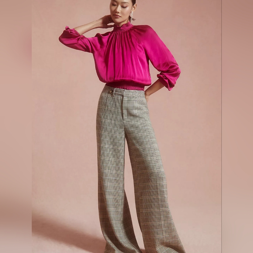 Anthropologie Maeve Plaid Wide-Leg Pants